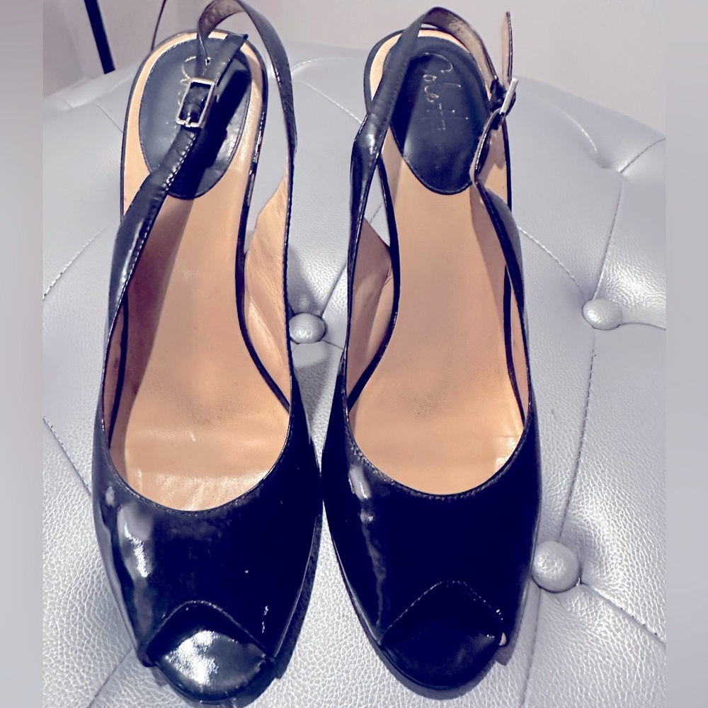 Cole Haan Nike Air sling back, Peep toe pumps Navy Patent size 11